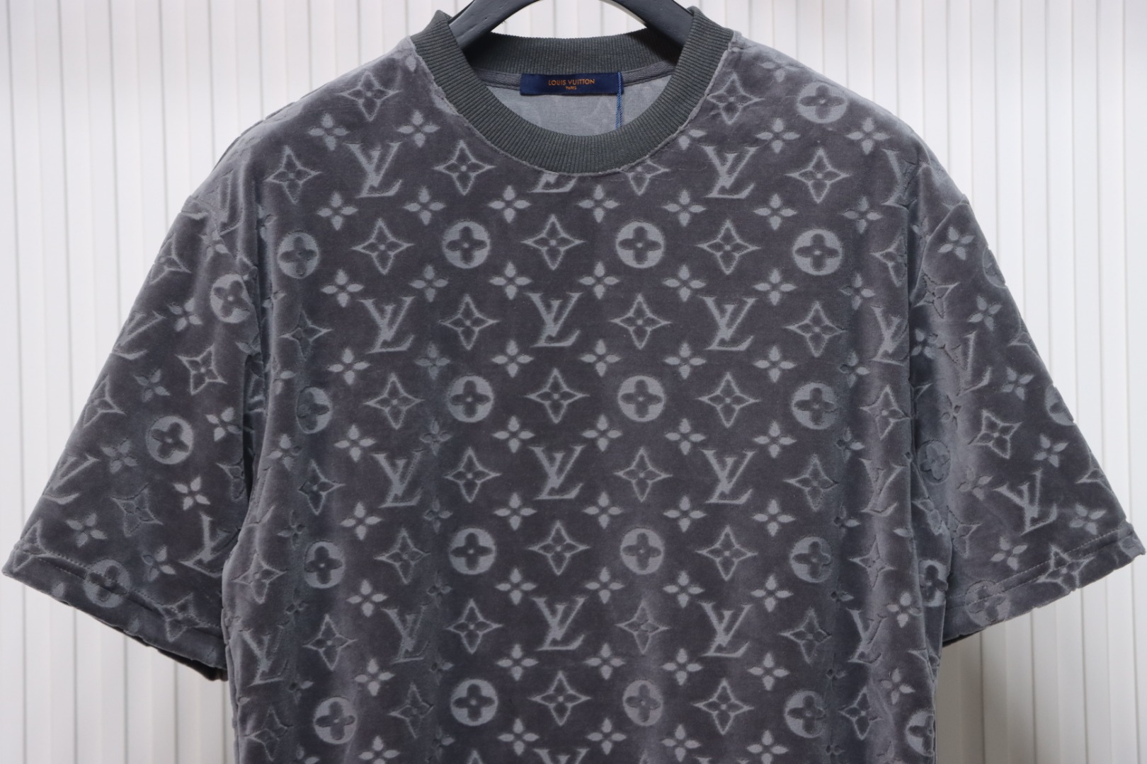 Louis Vuitton LV 25ss counter same style terry fleece round neck short-sleeved T-shirt Grey