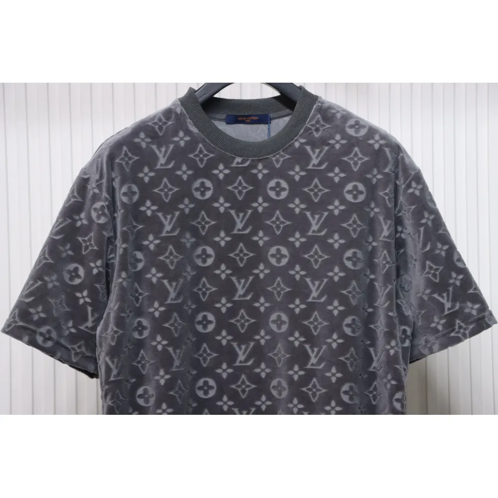 Louis Vuitton LV 25ss counter same style terry fleece round neck short-sleeved T-shirt Grey