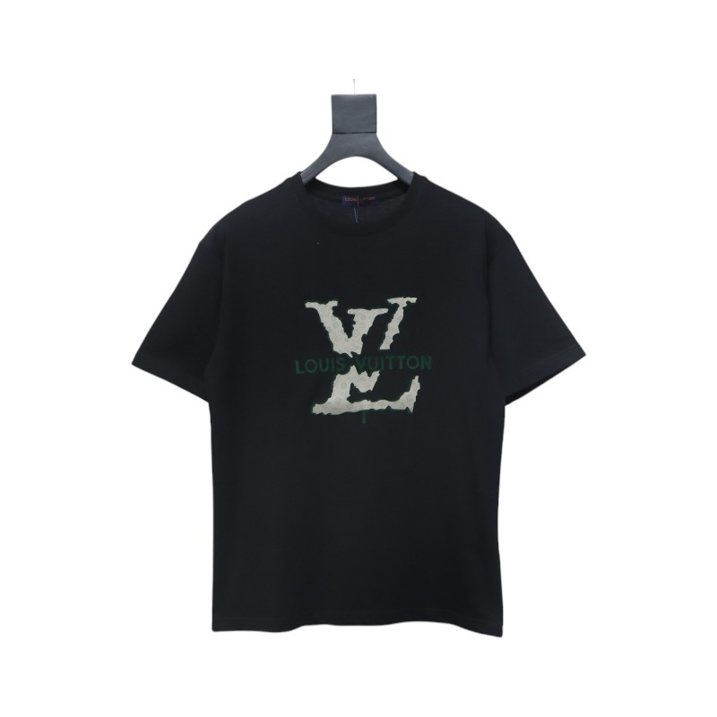 Louis Vuitton LV 25SS flocked logo short-sleeved T-shirt black