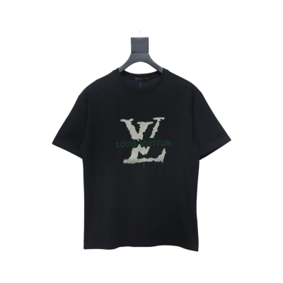 Louis Vuitton LV 25SS flocked logo short-sleeved T-shirt black 01