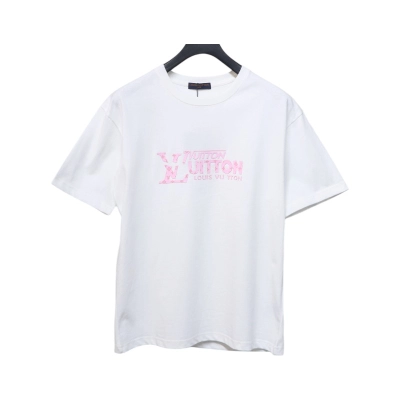 Louis Vuitton LV 25SS Pink Letters Short Sleeve T-Shirt White 01