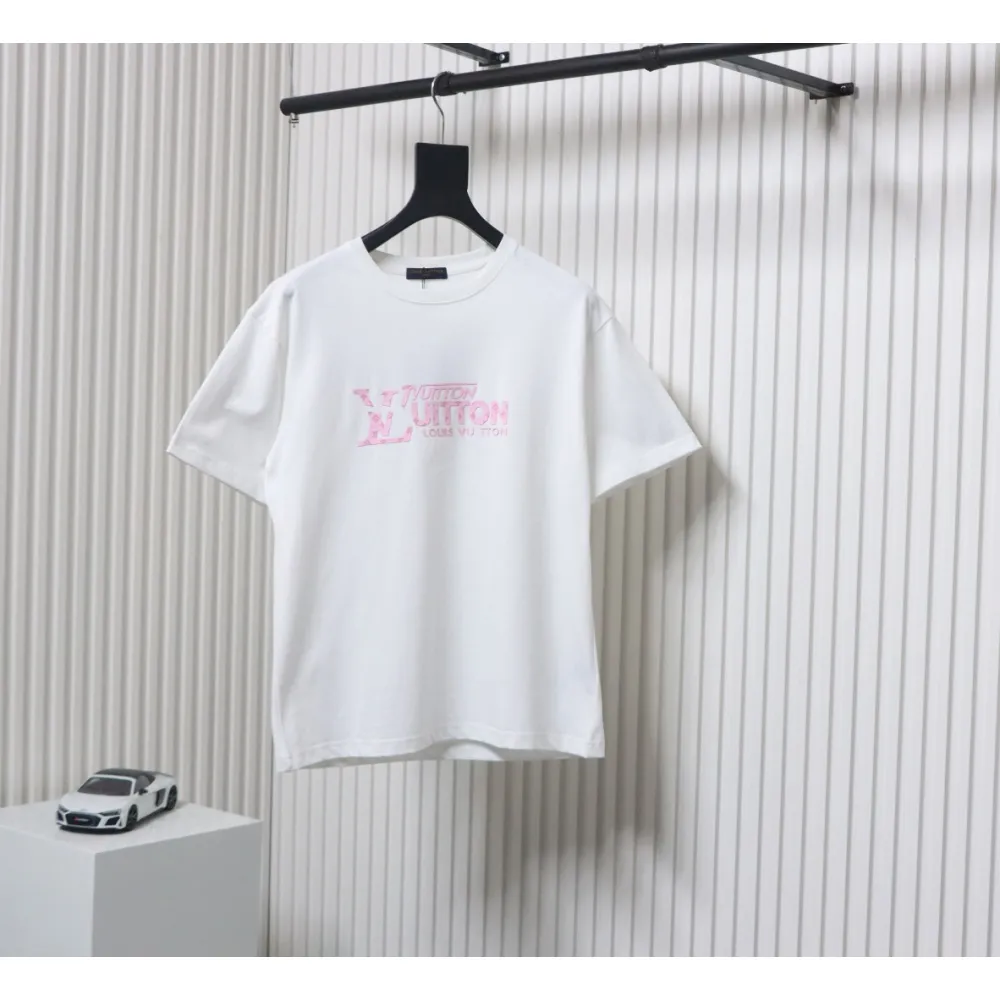 Louis Vuitton LV 25SS Pink Letters Short Sleeve T-Shirt White