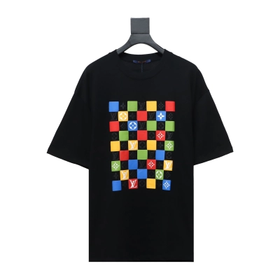 Louis Vuitton LV Checkerboard Color Short Sleeve T-Shirt black 01