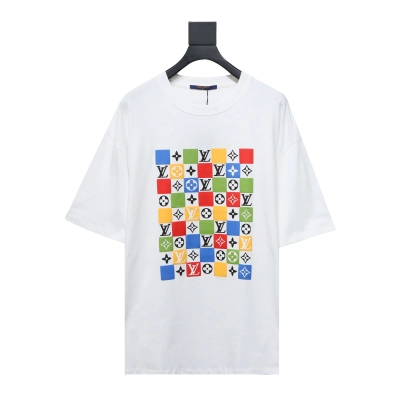 Louis Vuitton LV Checkerboard Color Short Sleeve T-Shirt White 01