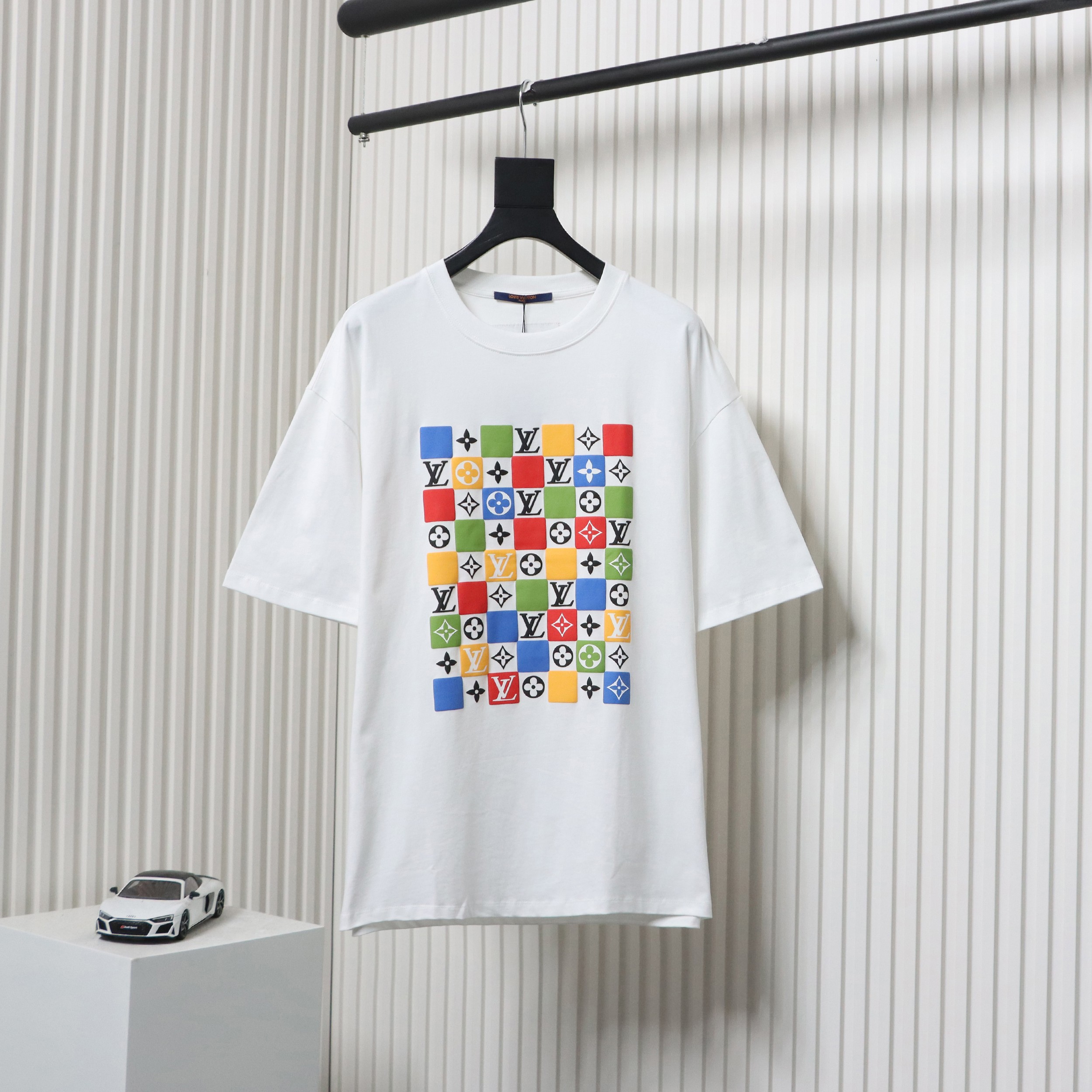 Louis Vuitton LV Checkerboard Color Short Sleeve T-Shirt White