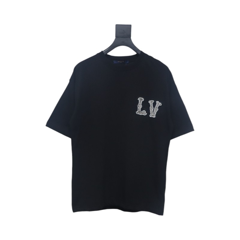 Louis Vuitton New Embroidered Patch Cotton Piqué T-Shirt Black
