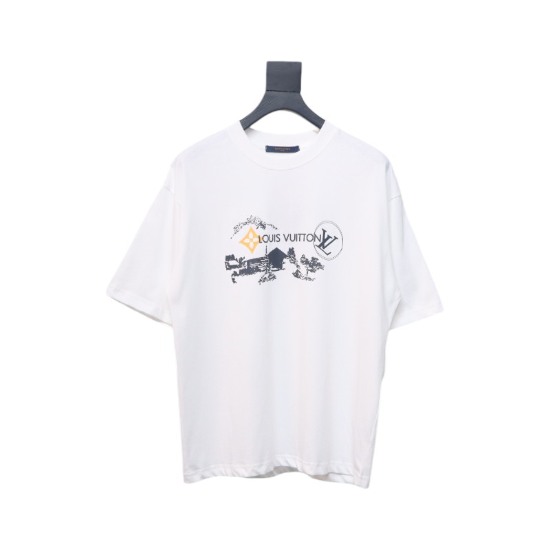 Louis Vuitton outdoor sketch brand letter logo printed short sleeve