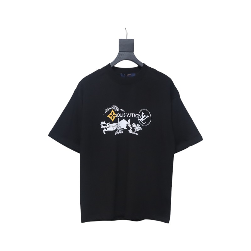 Louis Vuitton outdoor sketch brand letter logo printed short sleeve black