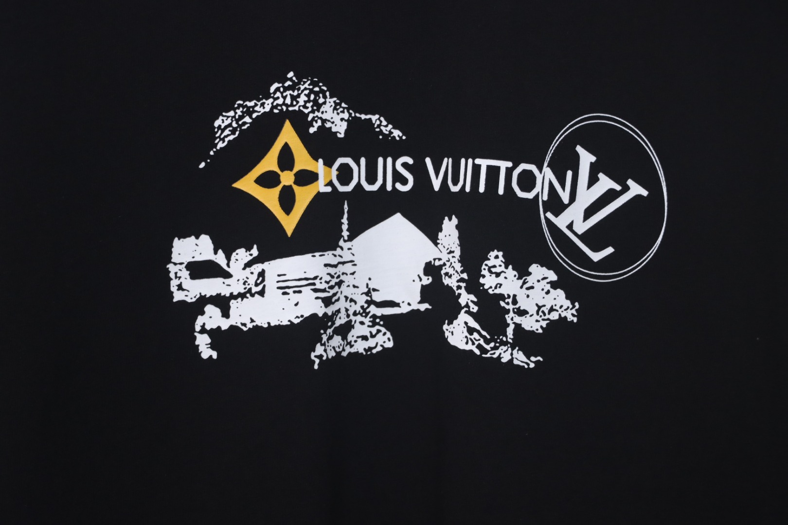 Louis Vuitton outdoor sketch brand letter logo printed short sleeve black