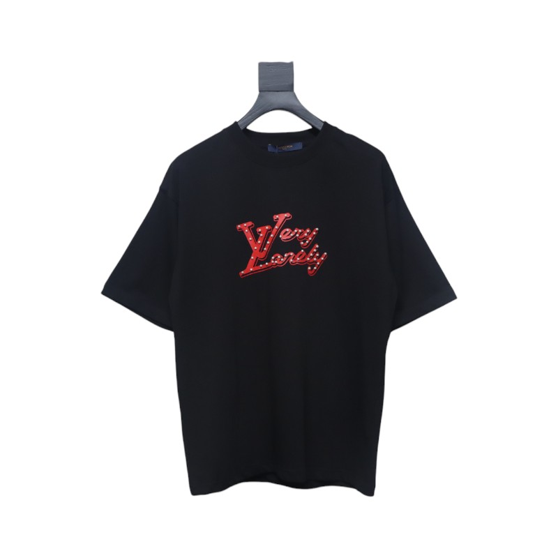 Louis Vuitton spotted red hollow print short sleeve black