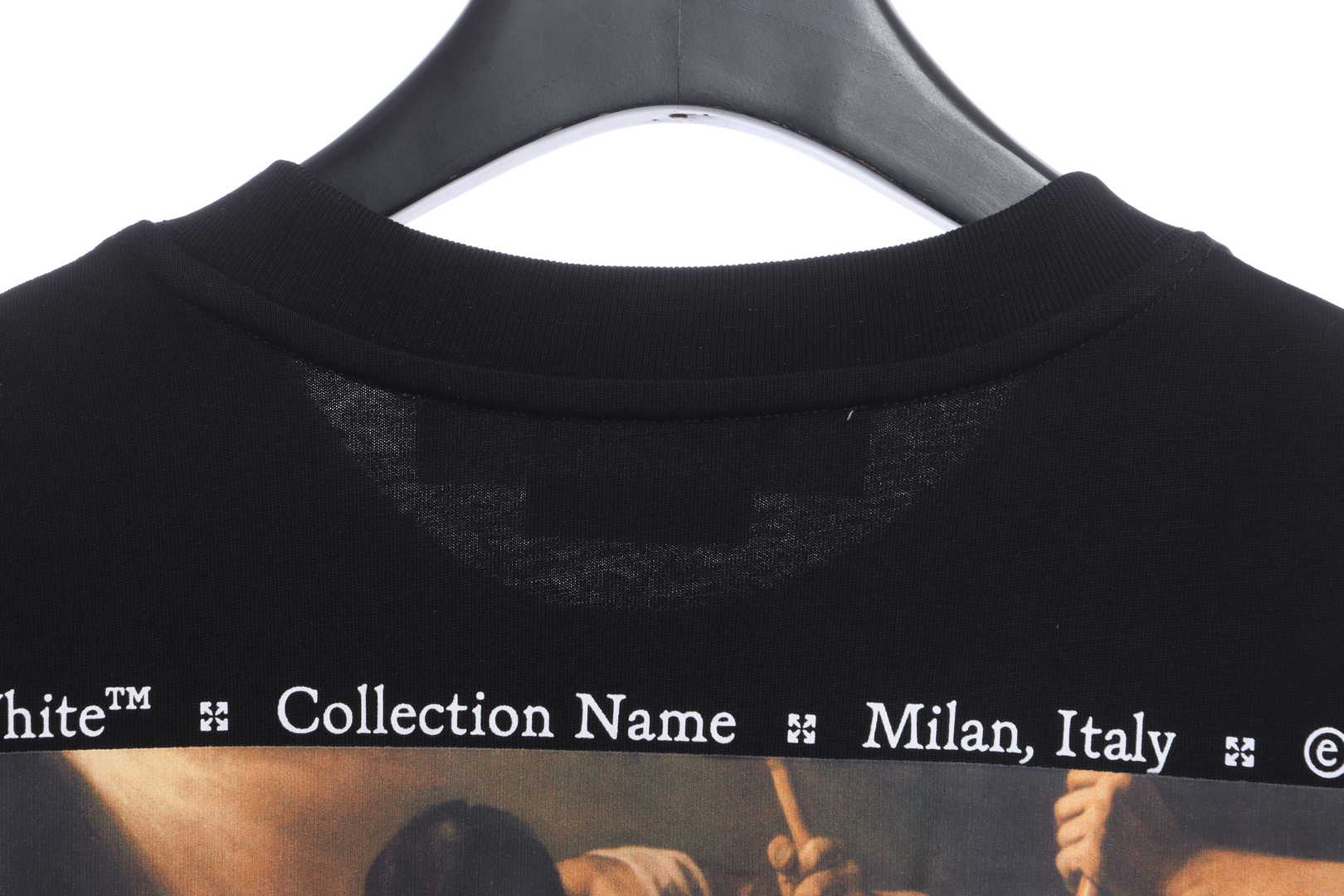 OW Classical Religious Oil Painting Short Sleeve Black