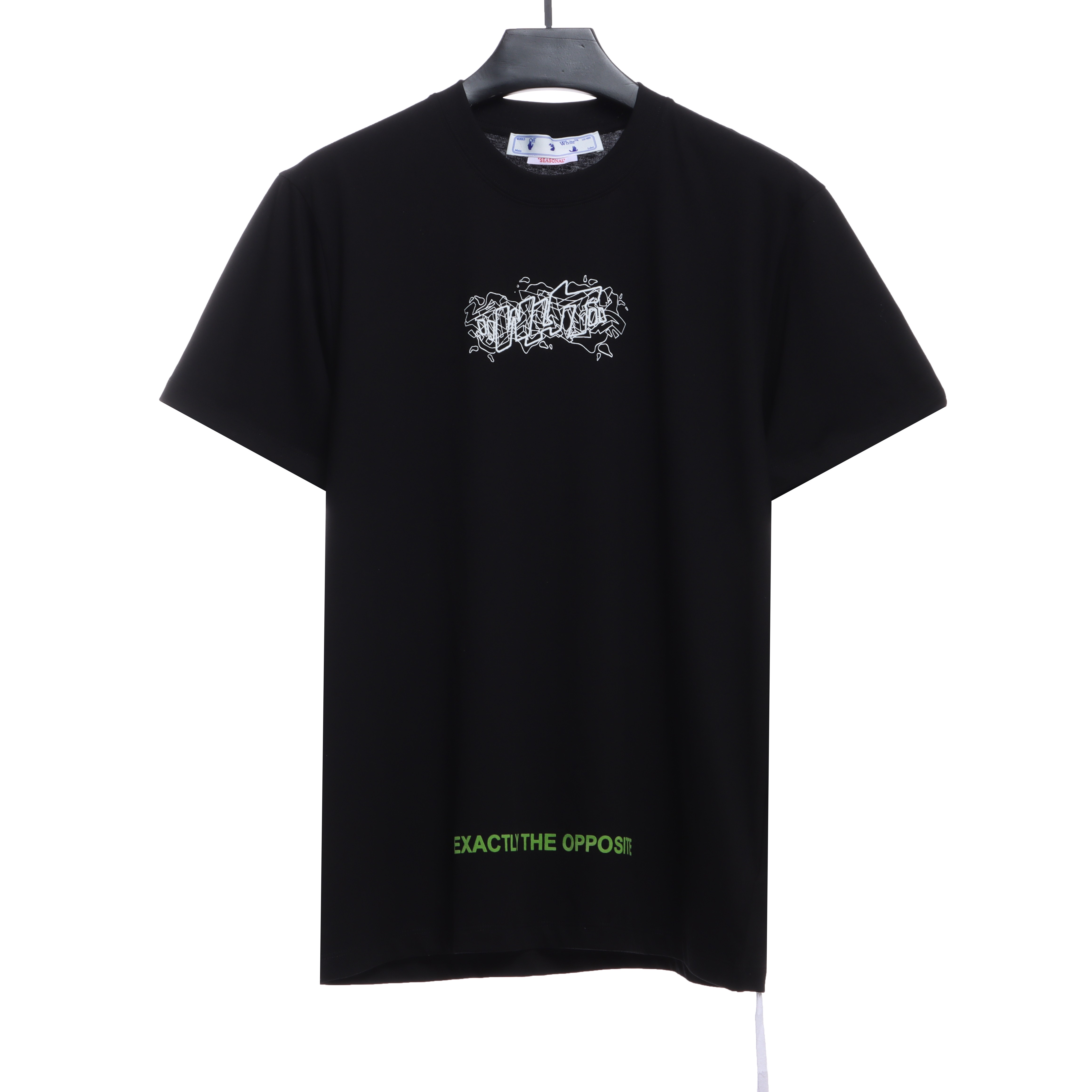 OW embroidered flocking print short sleeves (special offer) black