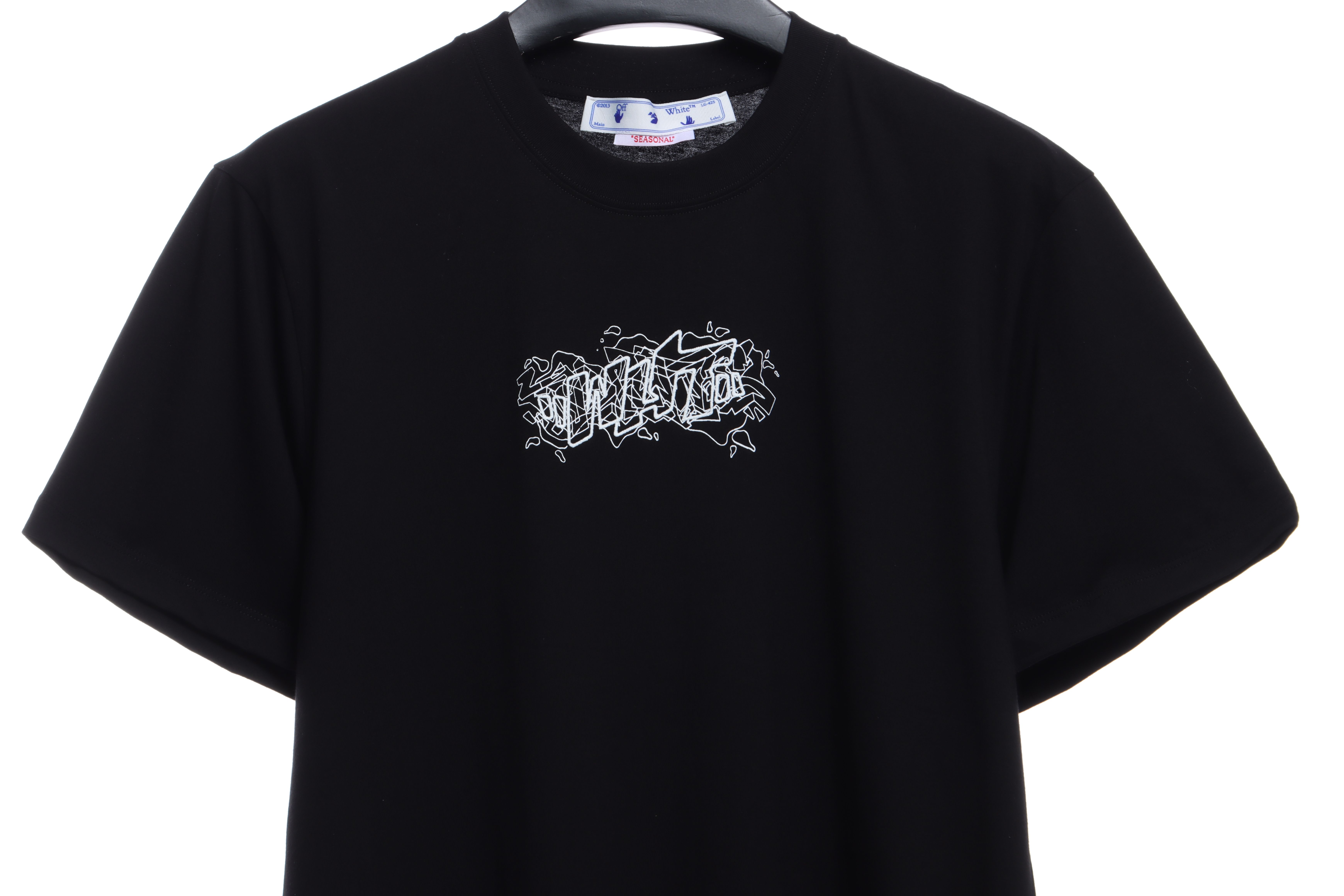 OW embroidered flocking print short sleeves (special offer) black