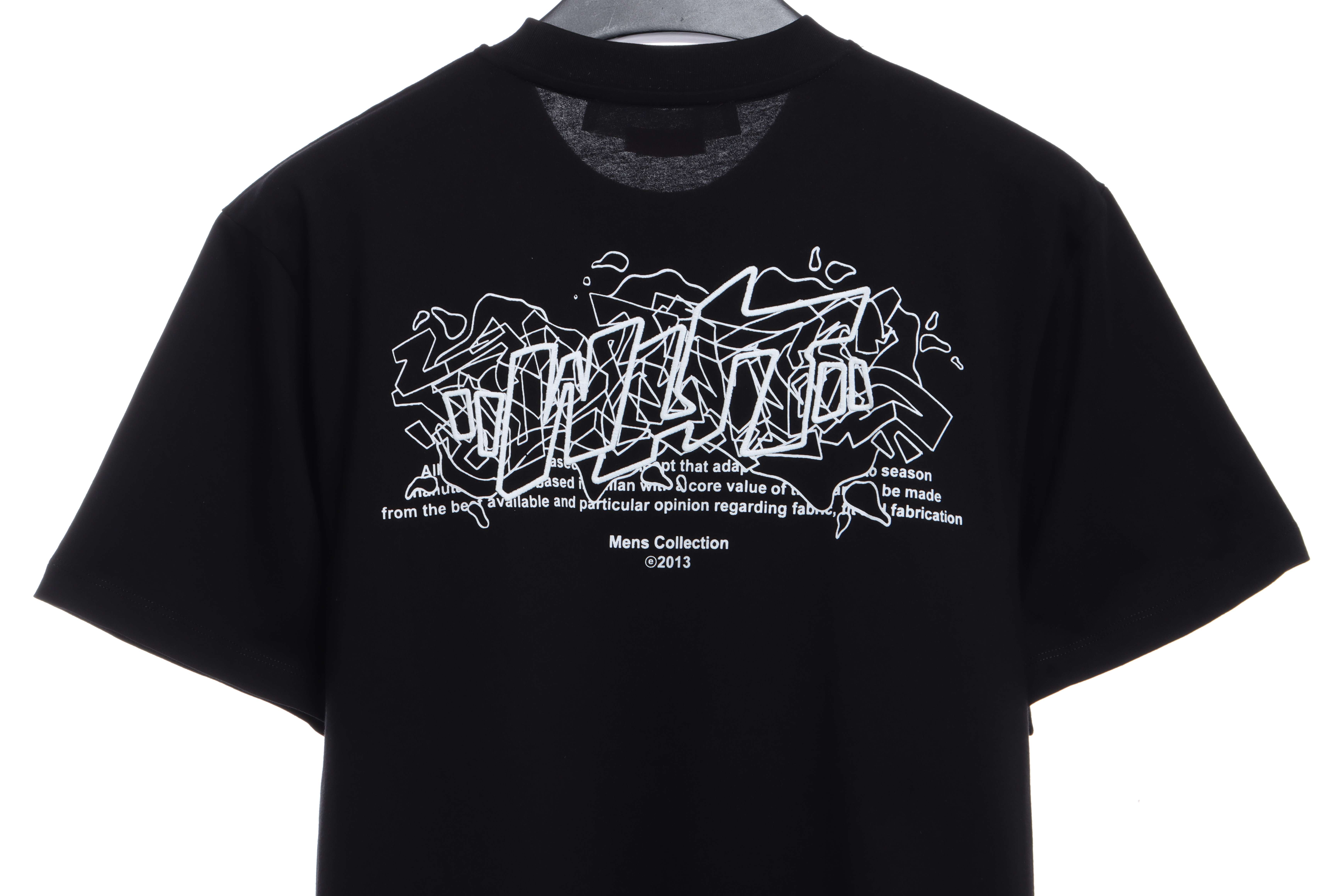 OW embroidered flocking print short sleeves (special offer) black