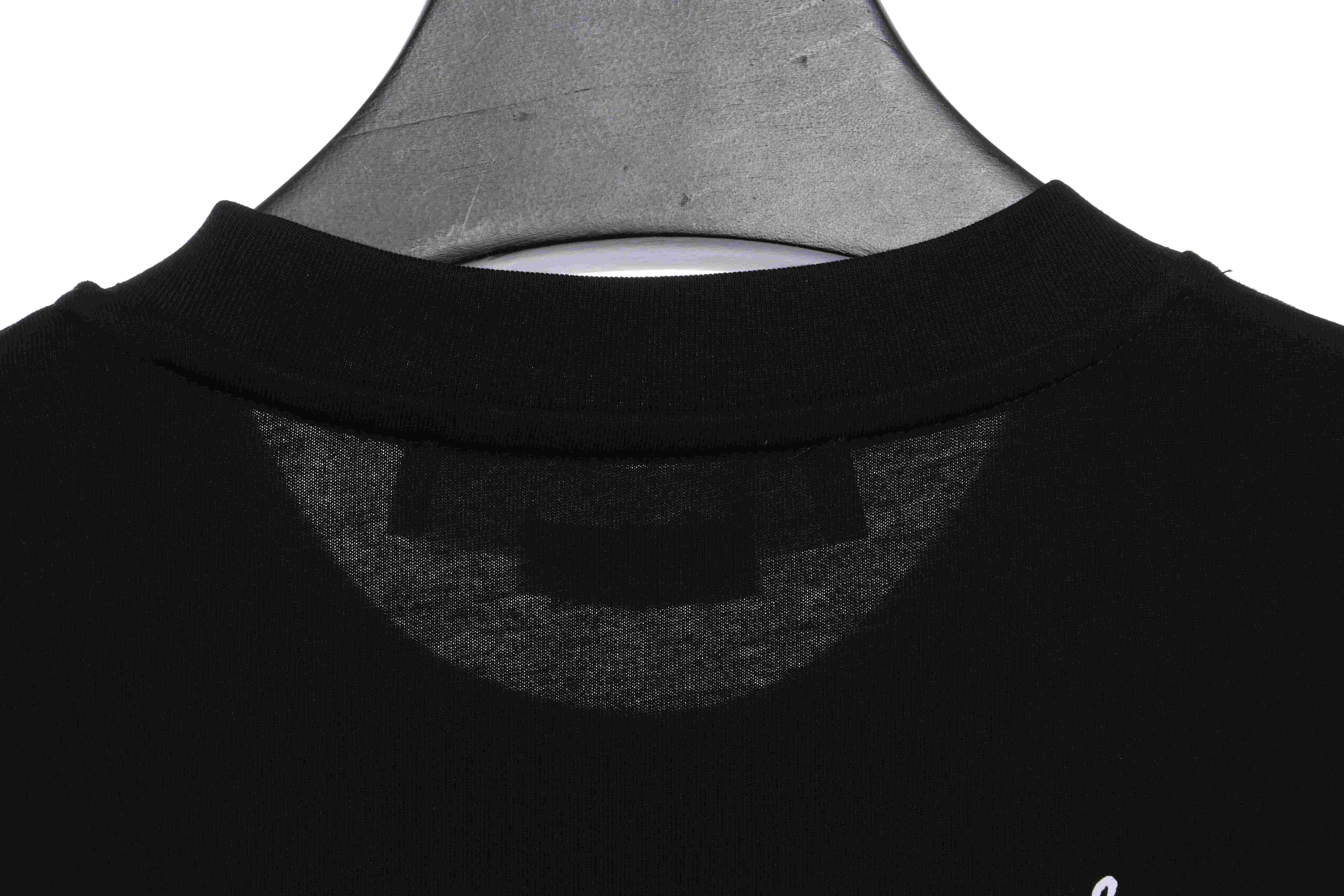 OW embroidered flocking print short sleeves (special offer) black