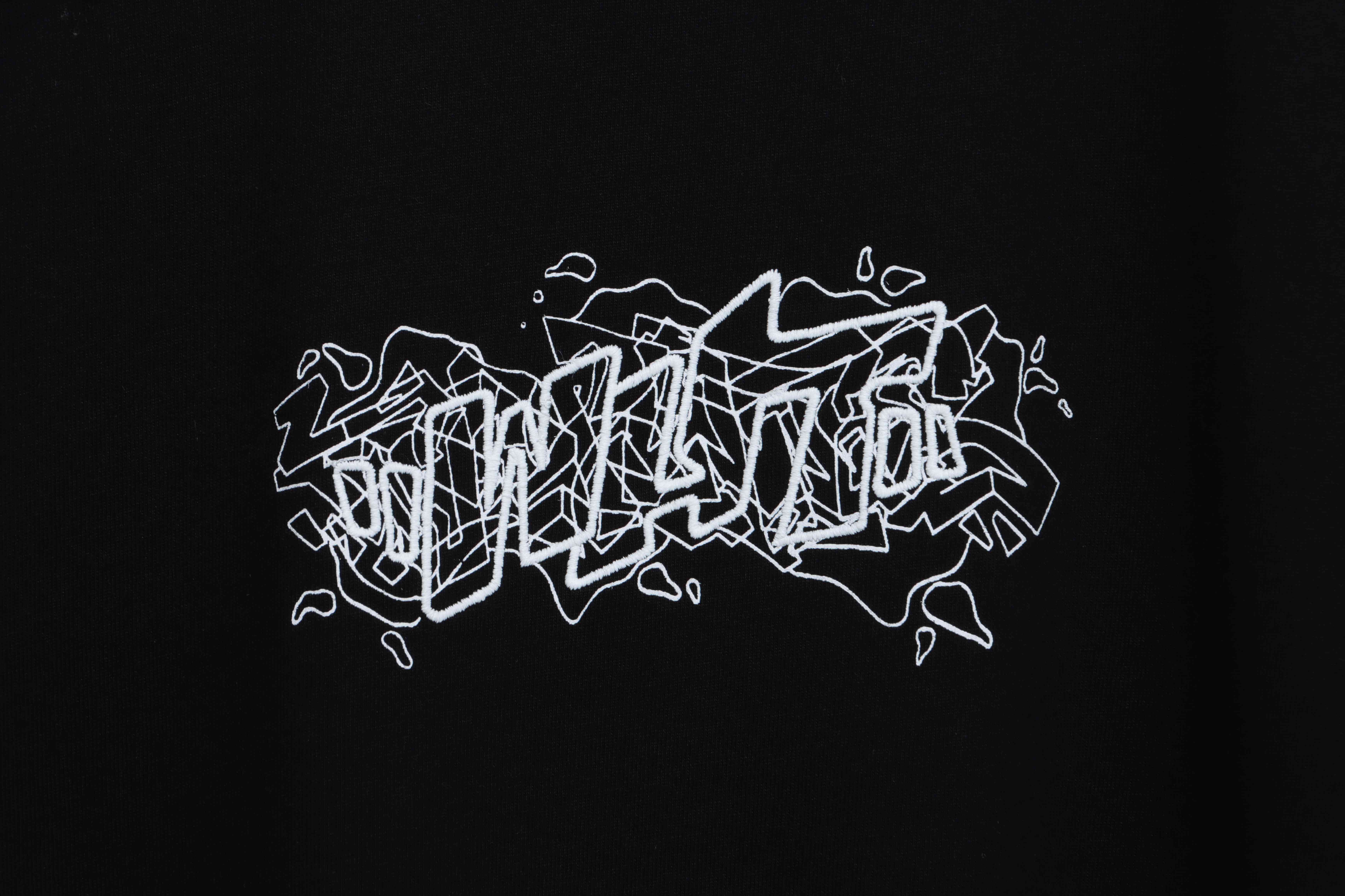 OW embroidered flocking print short sleeves (special offer) black