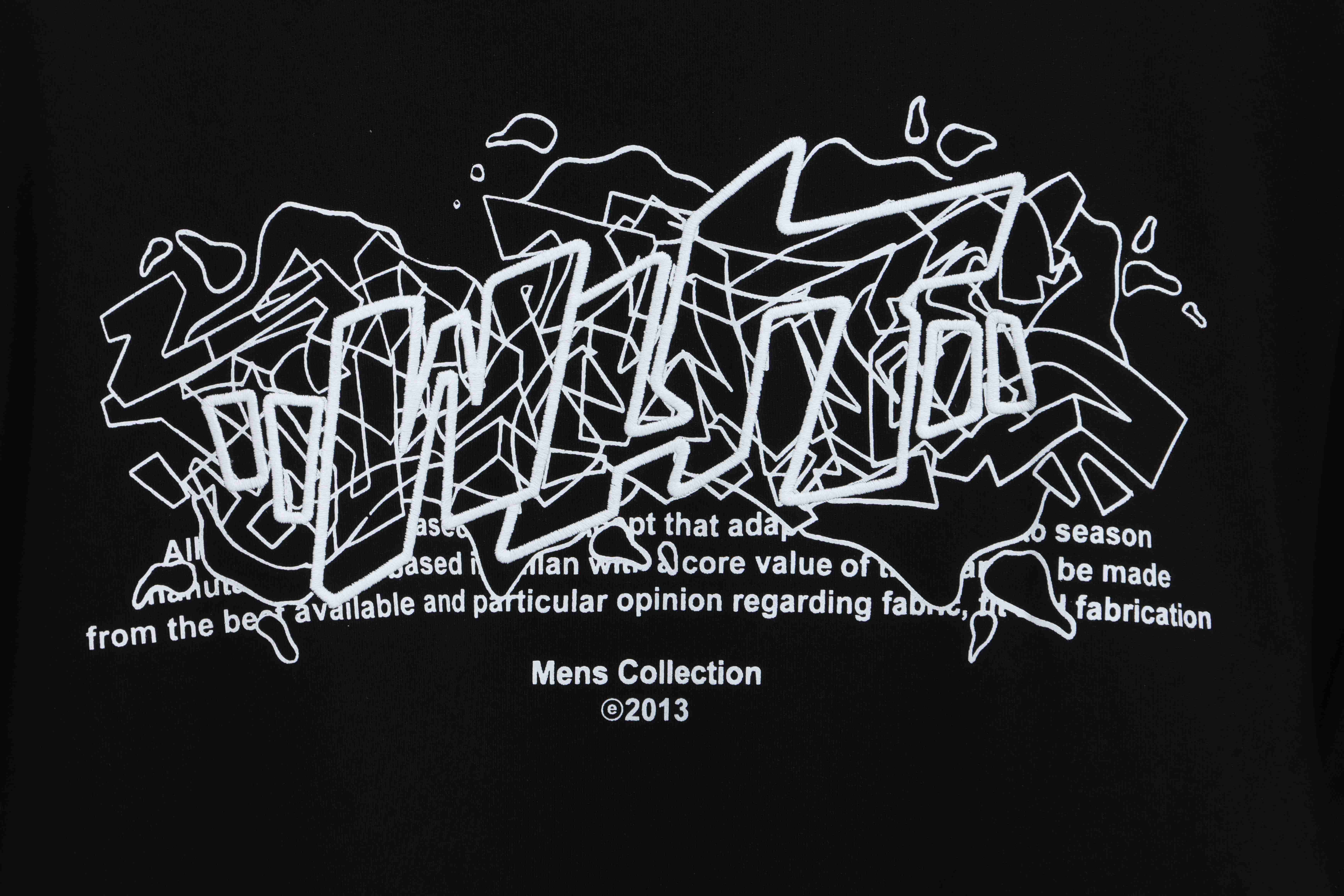 OW embroidered flocking print short sleeves (special offer) black