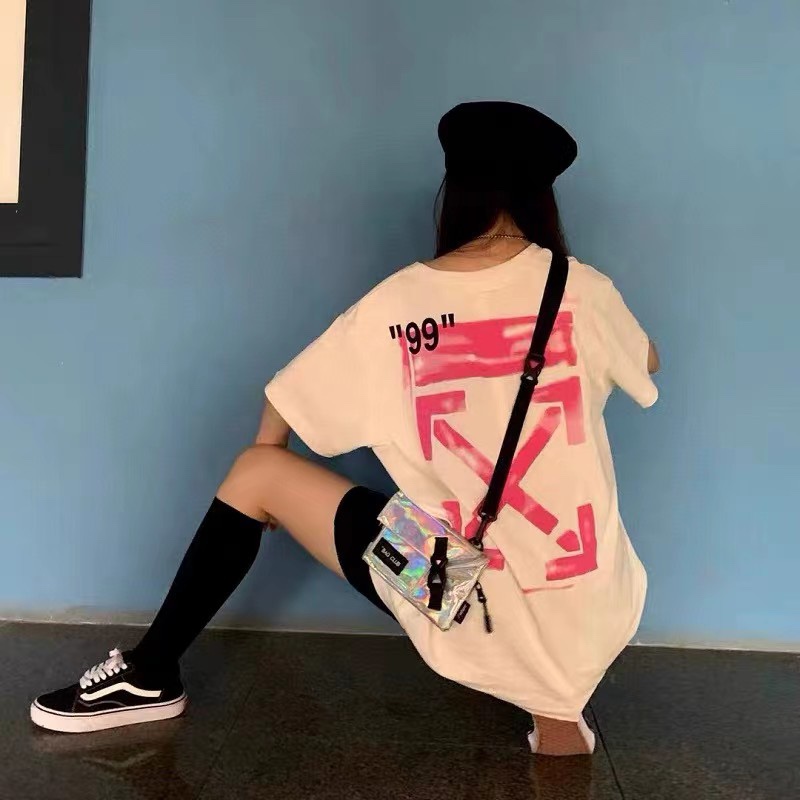 OW Graffiti Pink Arrow Short Sleeve White