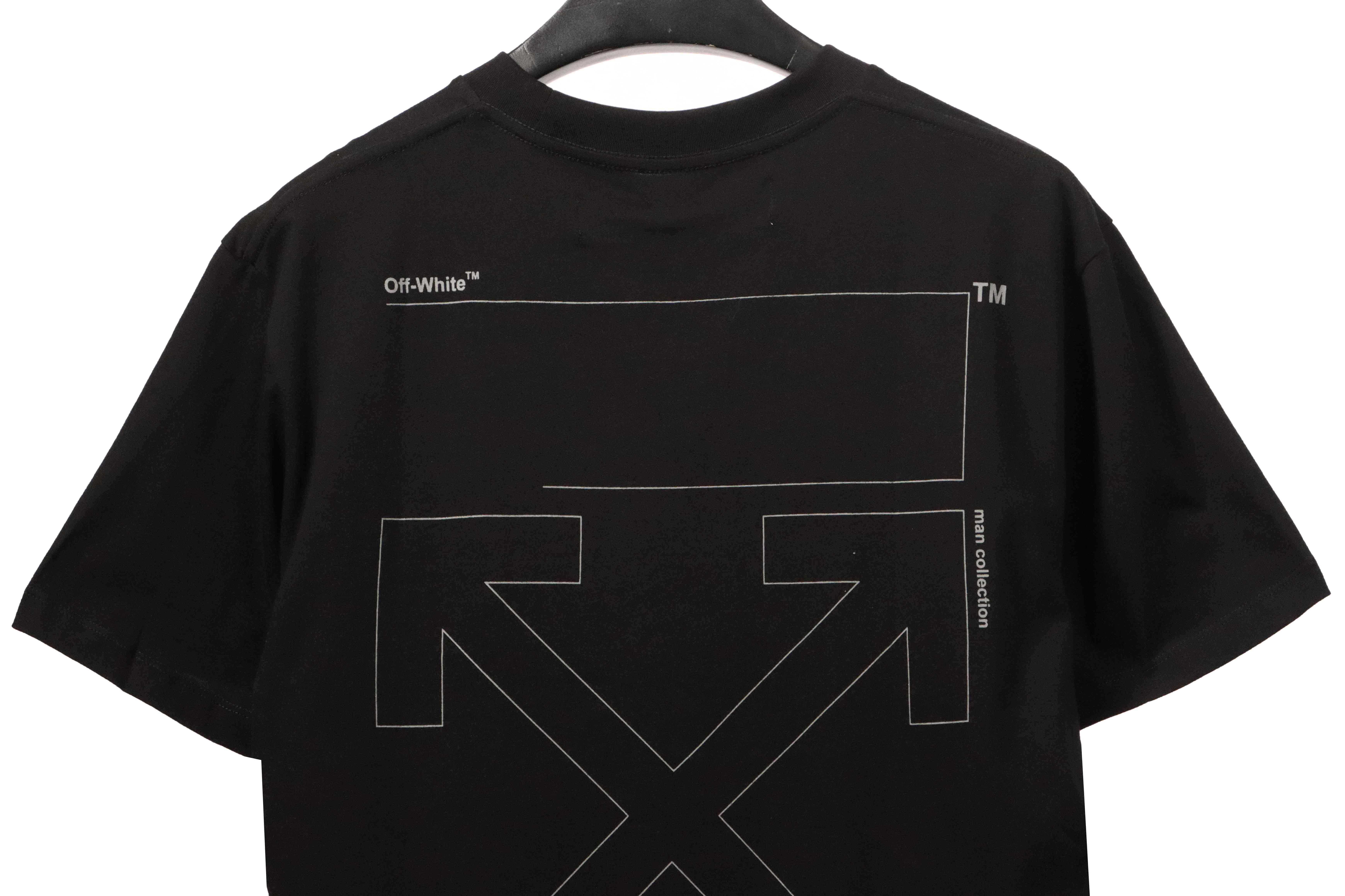 OW Incomplete Lines Arrow Printed Short Sleeve Black