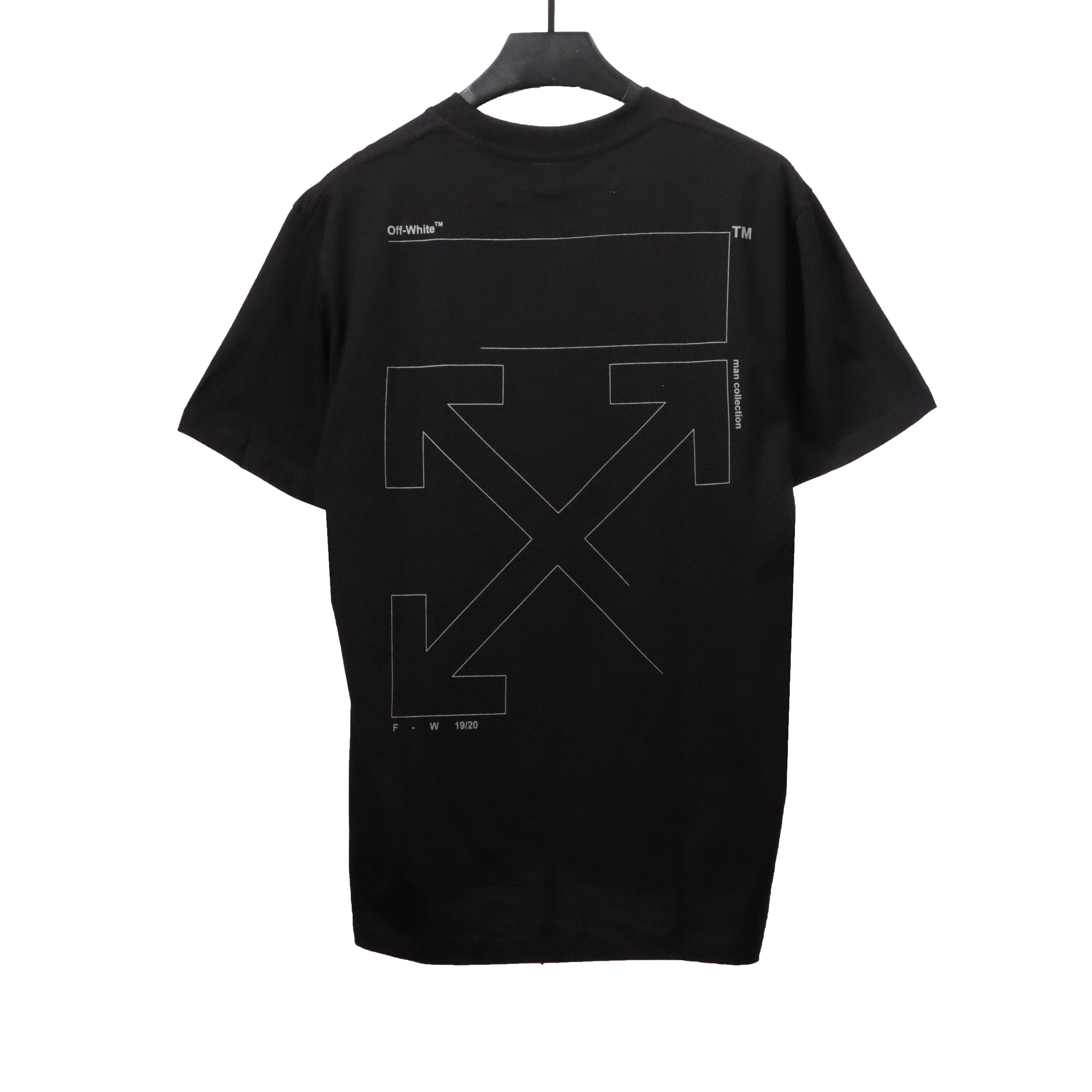 OW Incomplete Lines Arrow Printed Short Sleeve Black