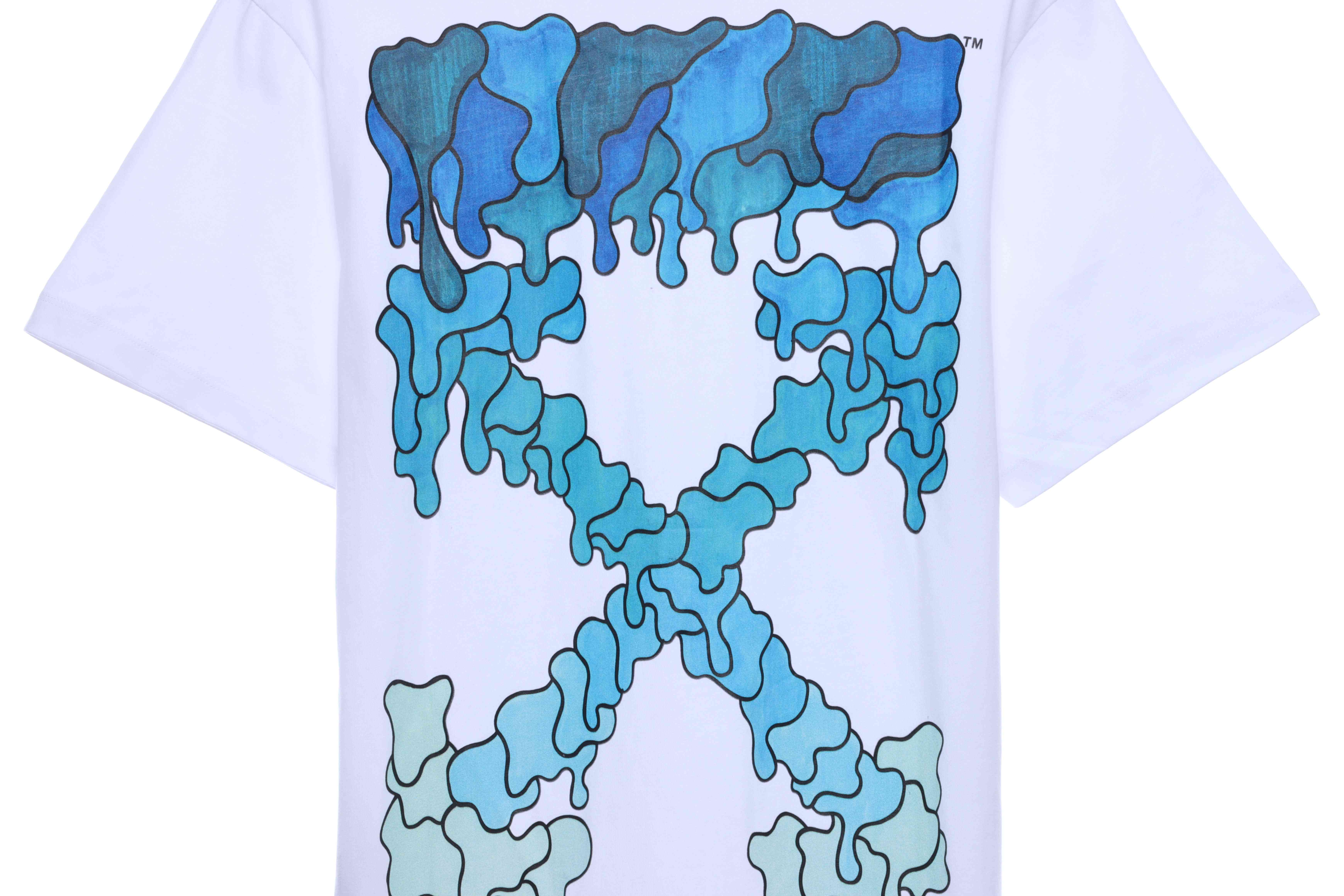 OW Melting Arrow Printed Short Sleeve White and Blue