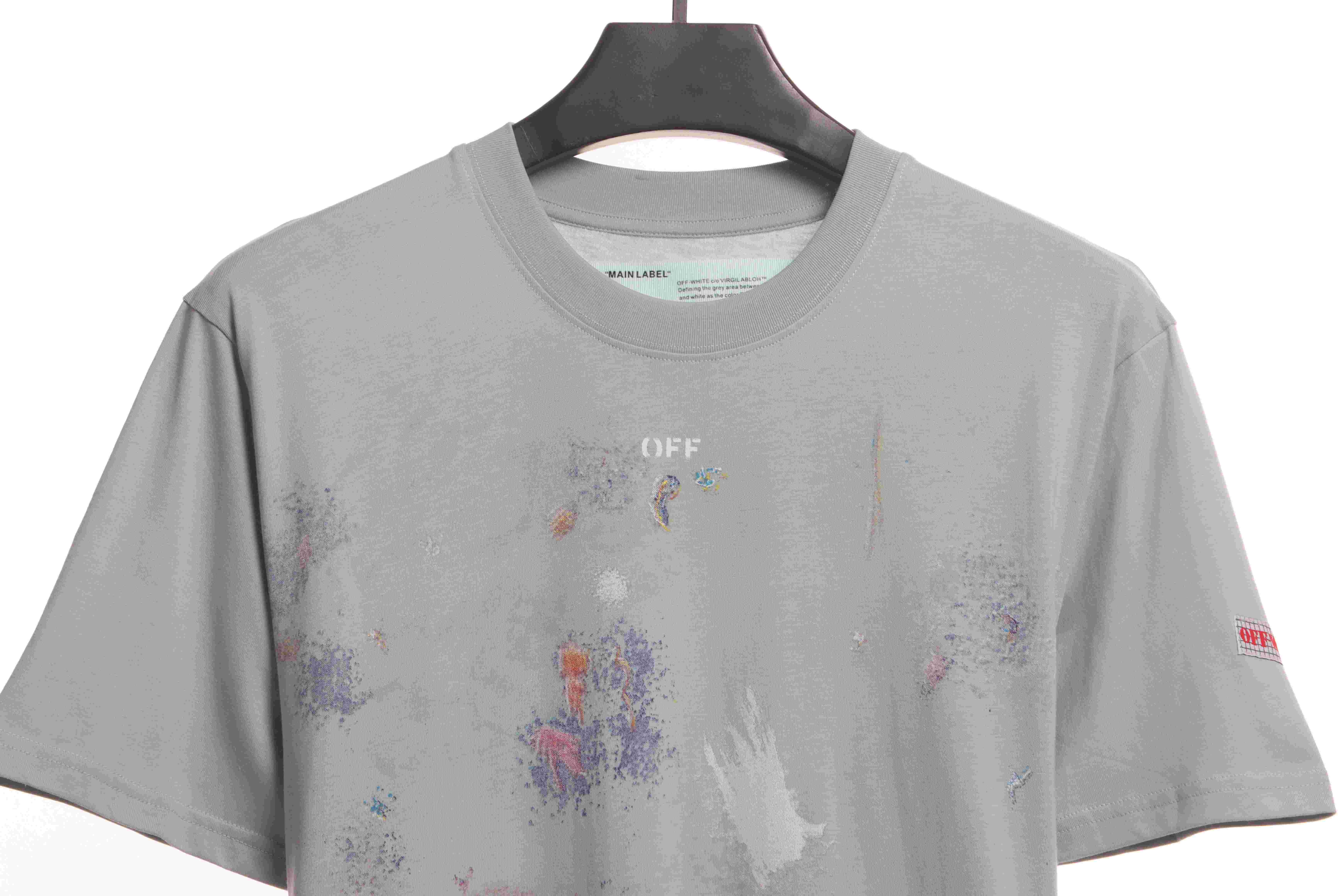 OW Starry Sky Fireworks Ink Arrow Short Sleeve Grey