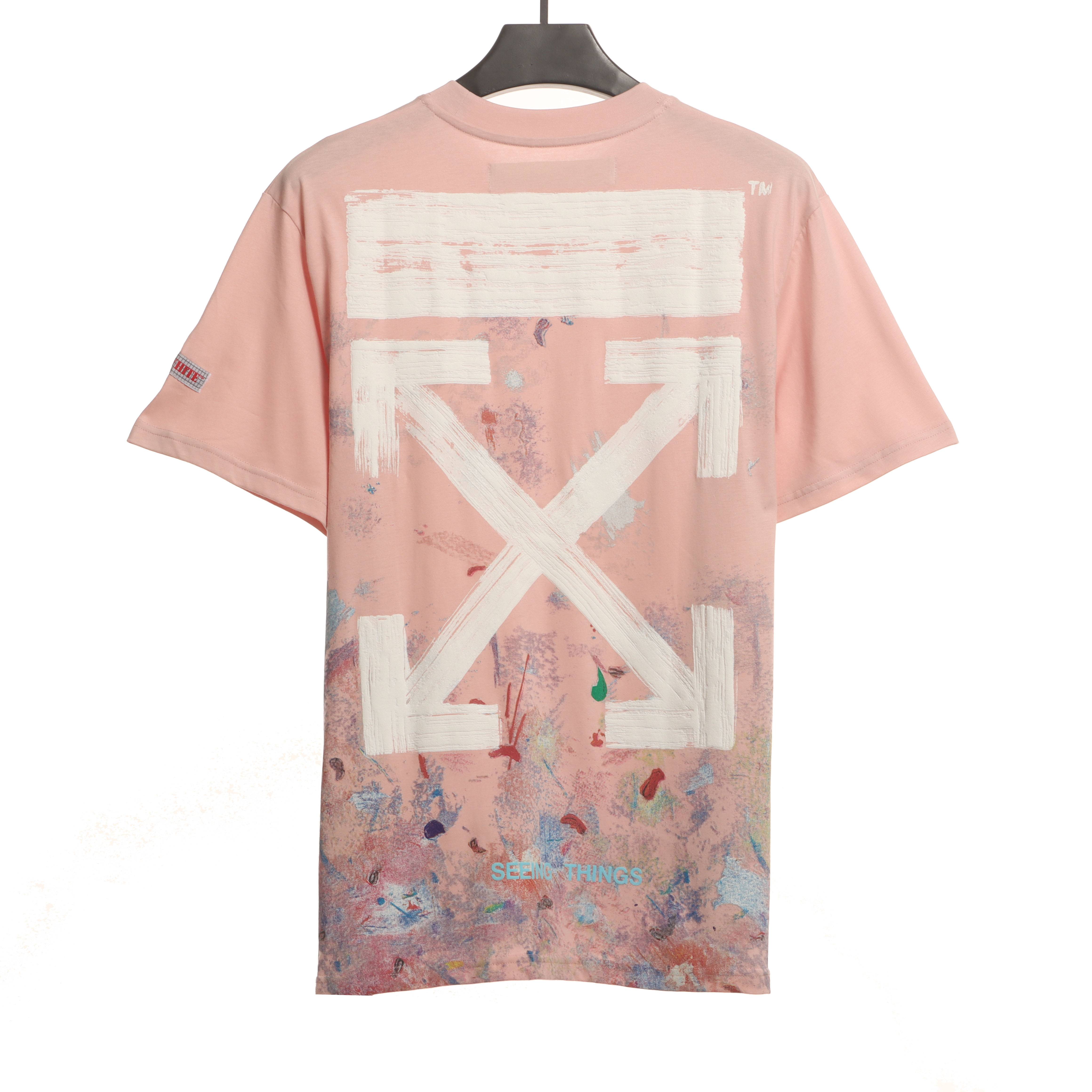 OW Starry Sky Fireworks Ink Arrow Short Sleeve Pink