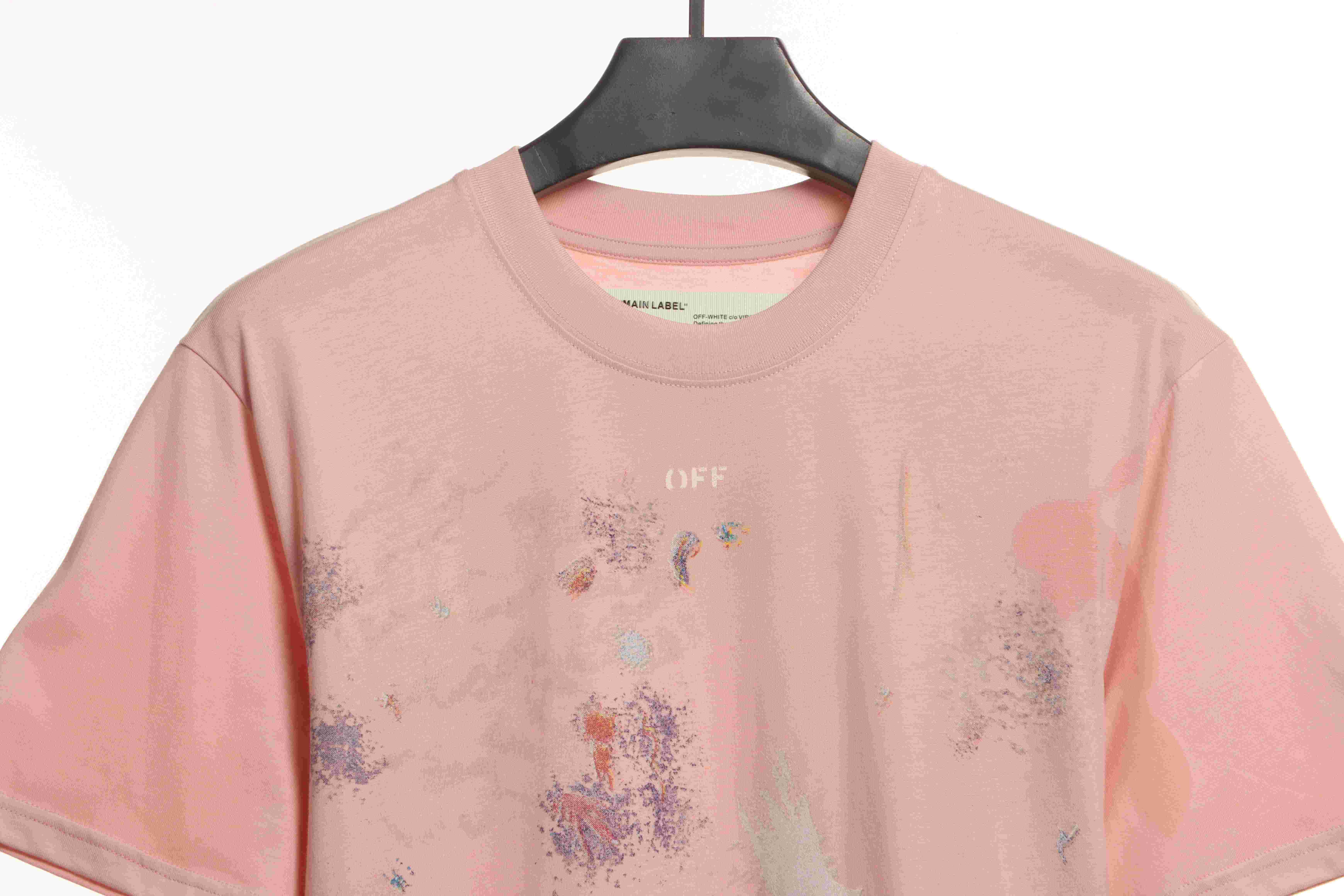 OW Starry Sky Fireworks Ink Arrow Short Sleeve Pink