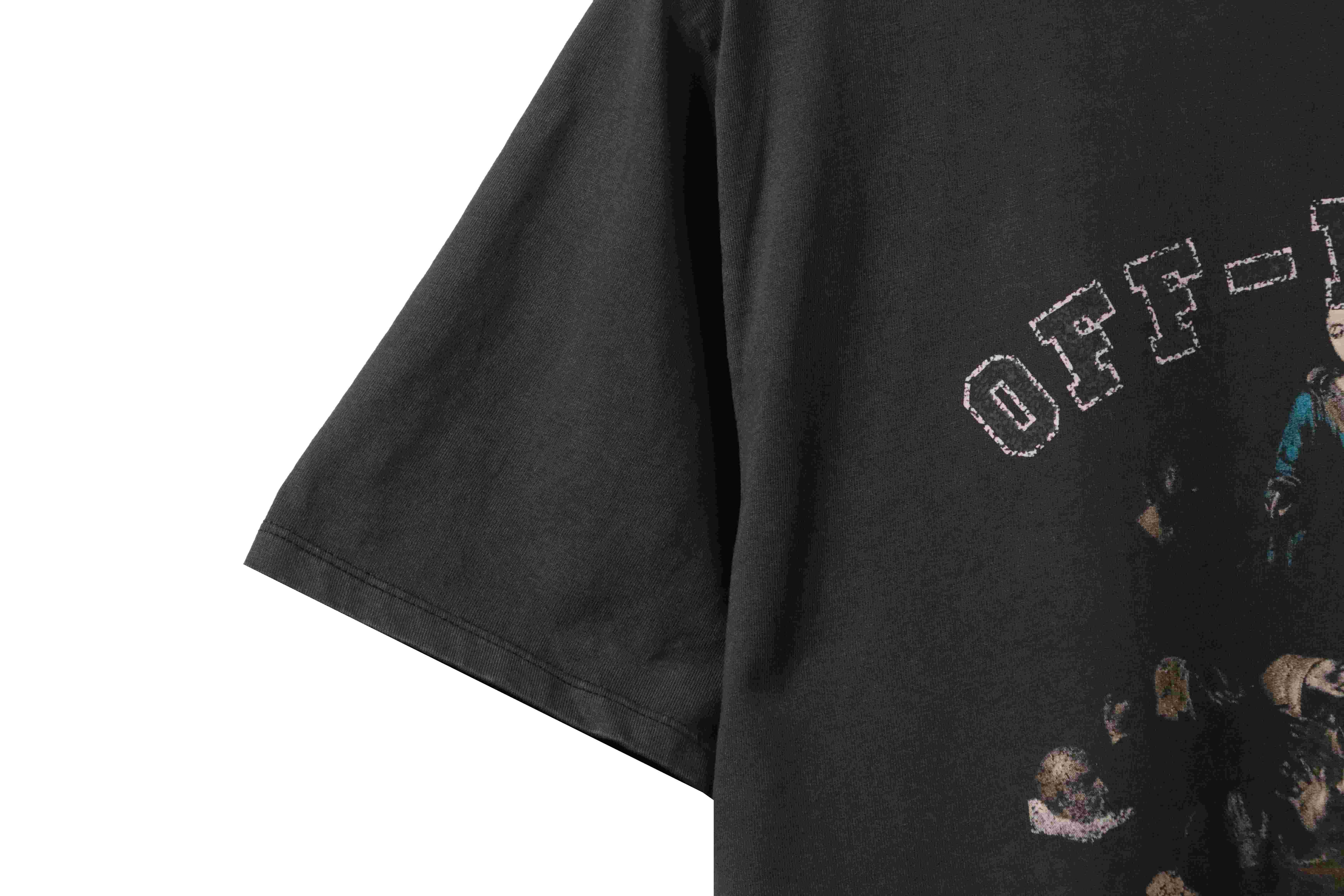 OW washed short-sleeved shirt with hymn and Madonna print on chest