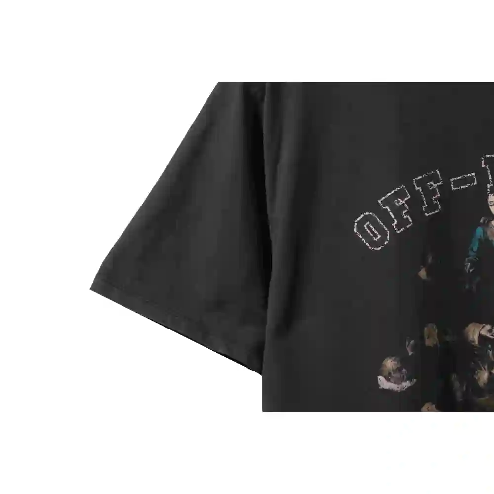 OW washed short-sleeved shirt with hymn and Madonna print on chest