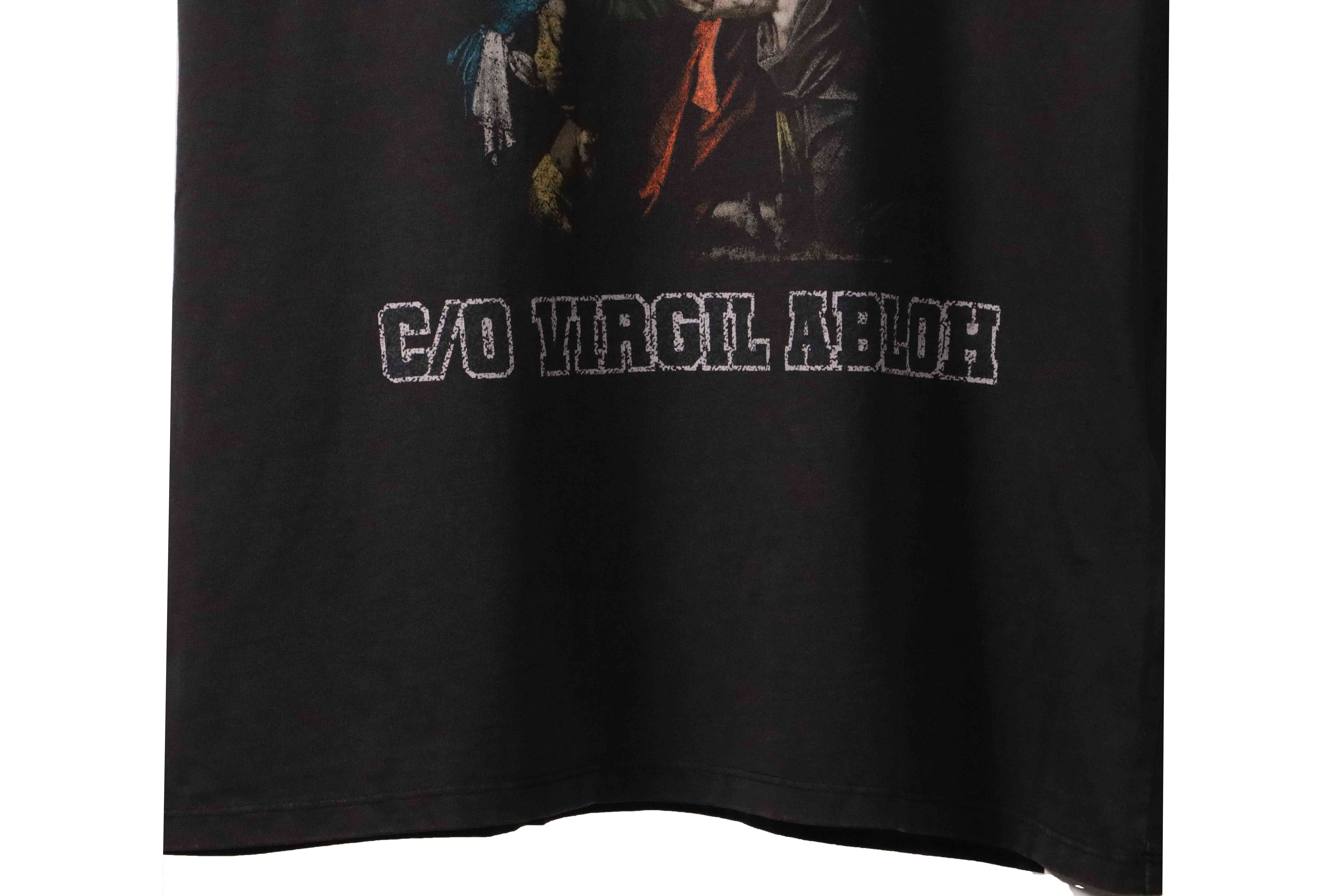 OW washed short-sleeved shirt with hymn and Madonna print on chest