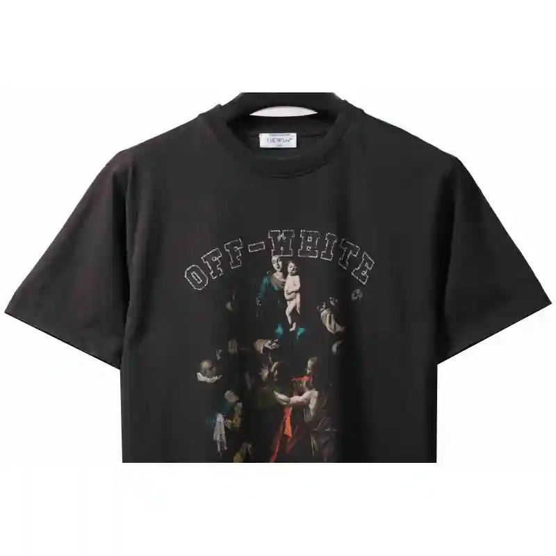 OW washed short-sleeved shirt with hymn and Madonna print on chest