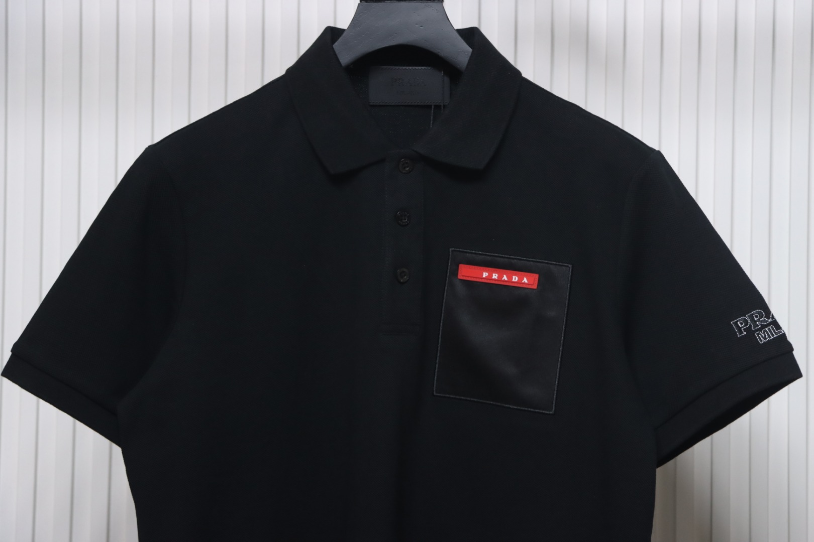 Prada 24ss fake pocket silicone trim Polo short sleeve black