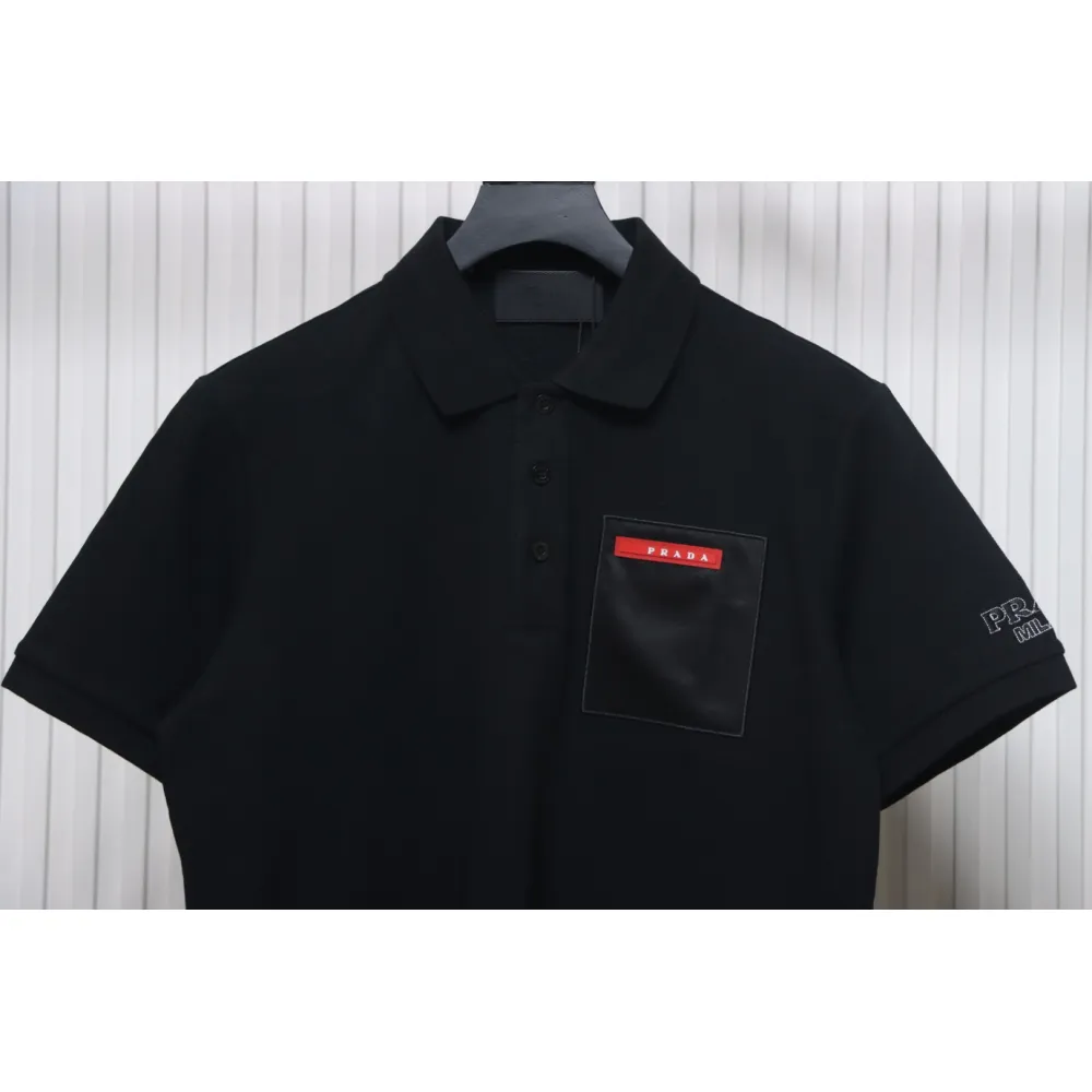 Prada 24ss fake pocket silicone trim Polo short sleeve black