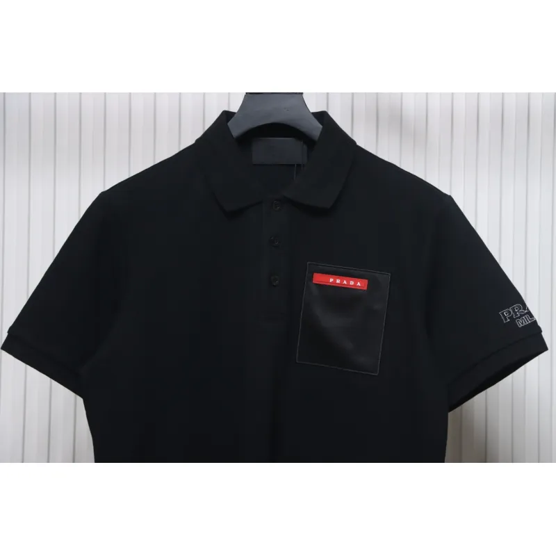 Prada 24ss fake pocket silicone trim Polo short sleeve black