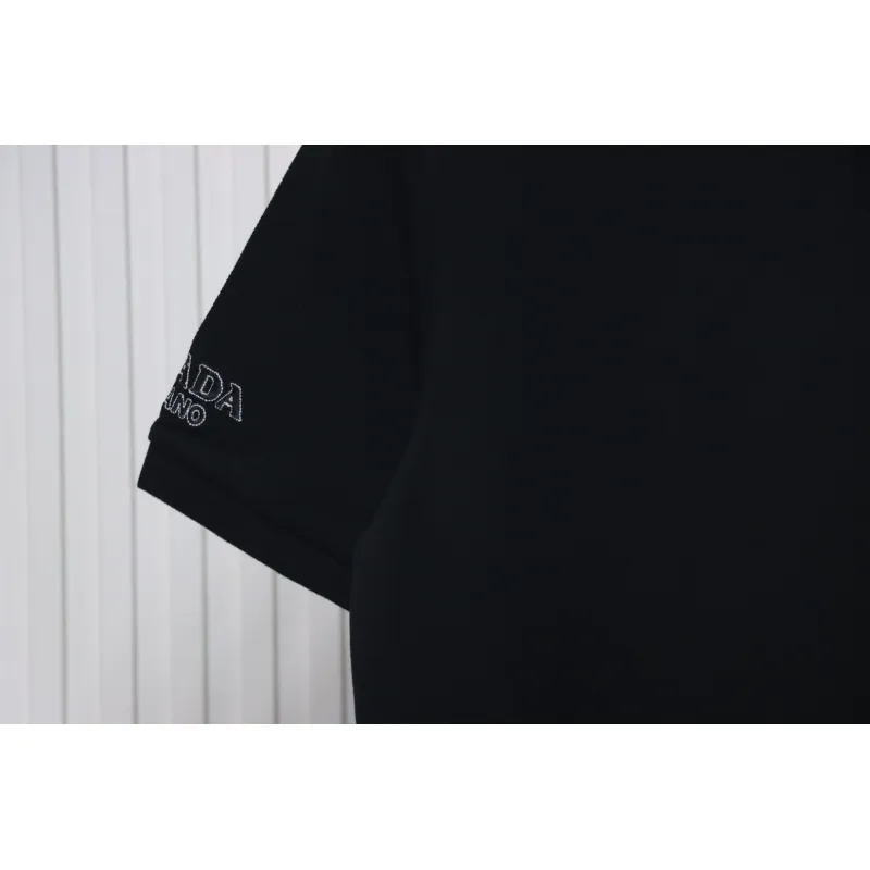 Prada 24ss fake pocket silicone trim Polo short sleeve black