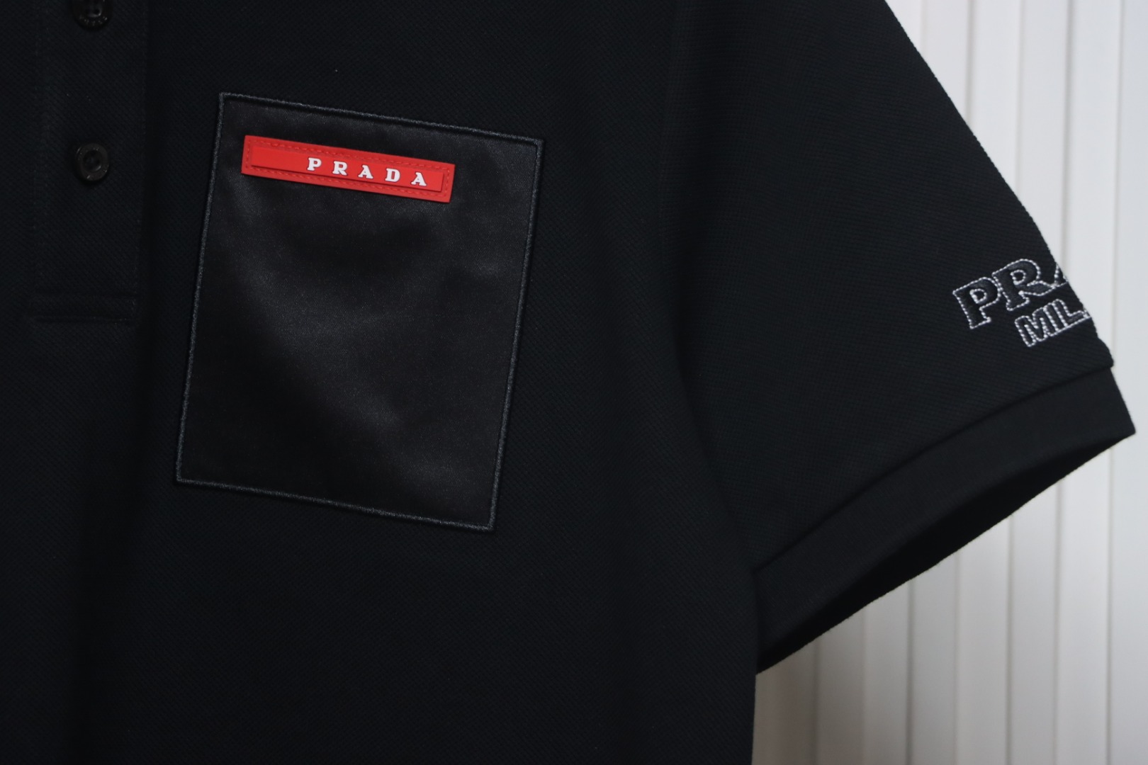Prada 24ss fake pocket silicone trim Polo short sleeve black