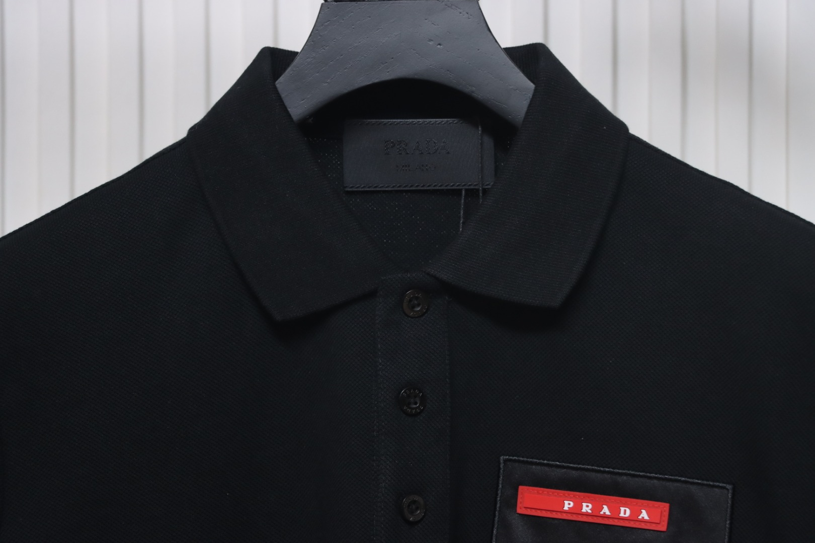 Prada 24ss fake pocket silicone trim Polo short sleeve black