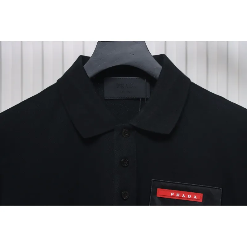 Prada 24ss fake pocket silicone trim Polo short sleeve black
