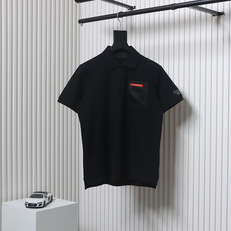 Prada 24ss fake pocket silicone trim Polo short sleeve black
