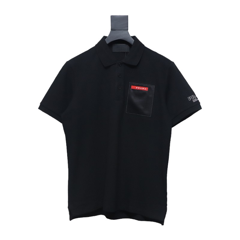 Prada 24ss fake pocket silicone trim Polo short sleeve black