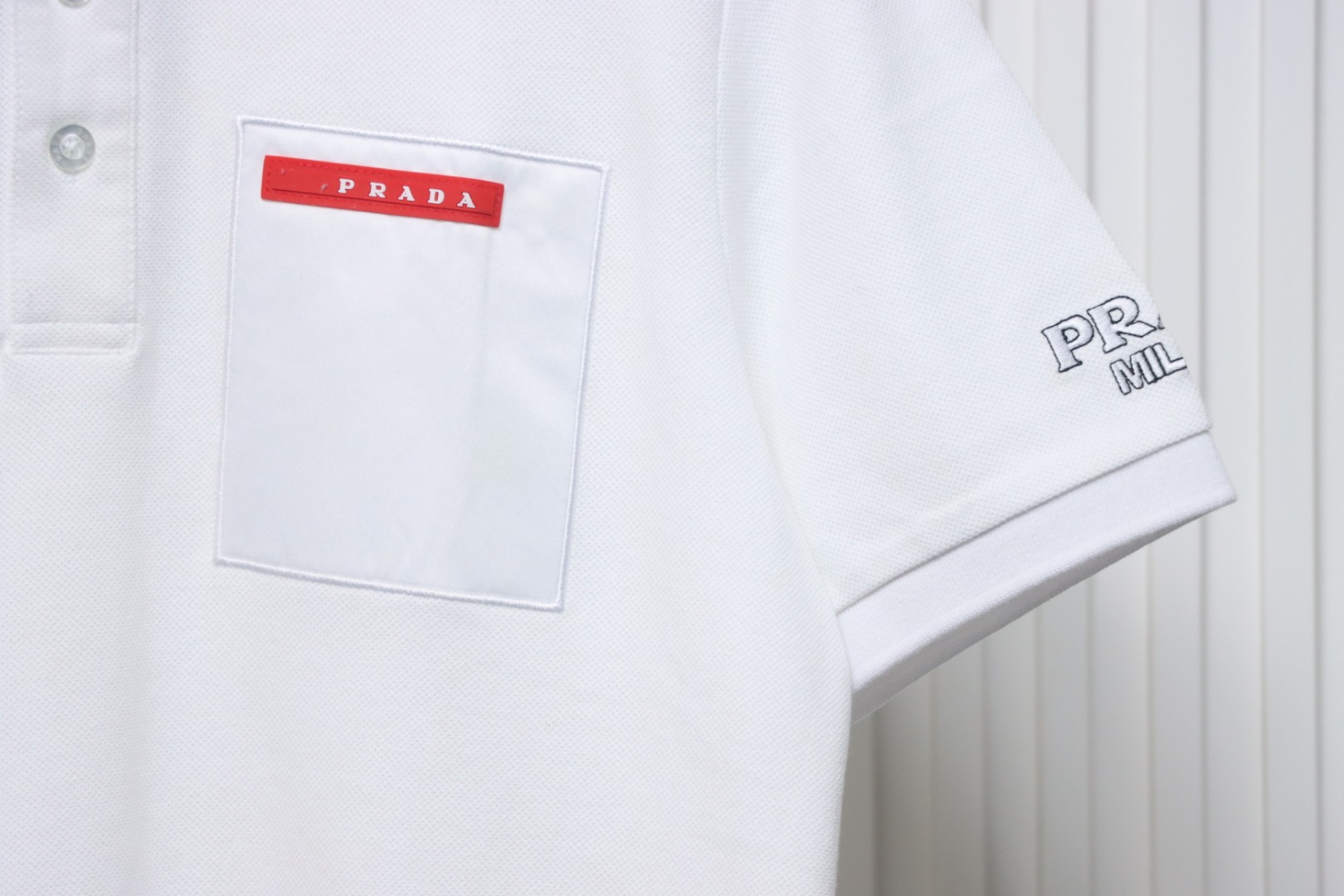 Prada 24ss fake pocket silicone trim Polo short sleeve white
