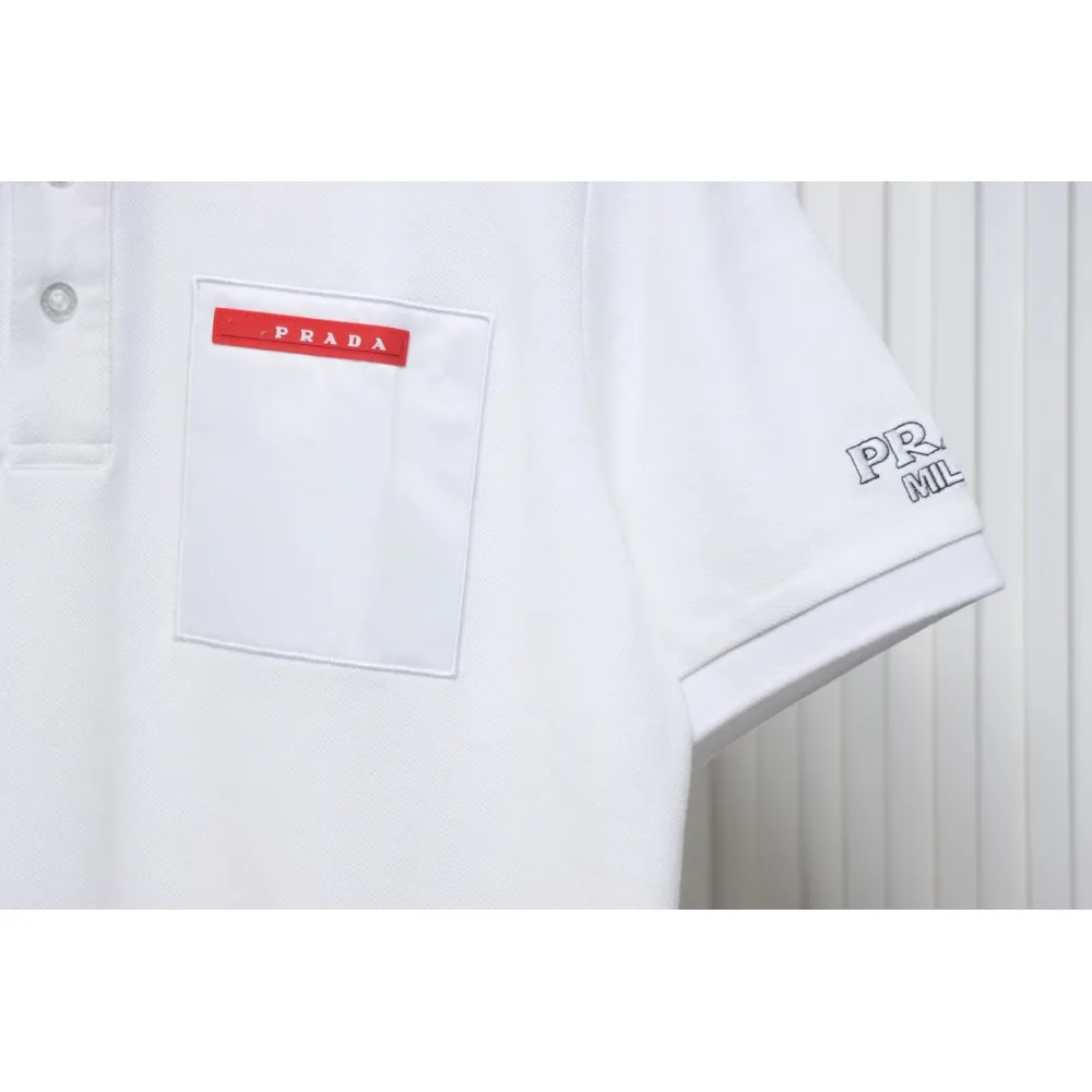 Prada 24ss fake pocket silicone trim Polo short sleeve white