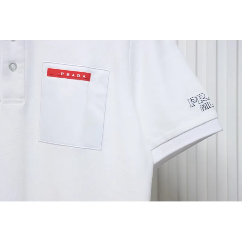 Prada 24ss fake pocket silicone trim Polo short sleeve white