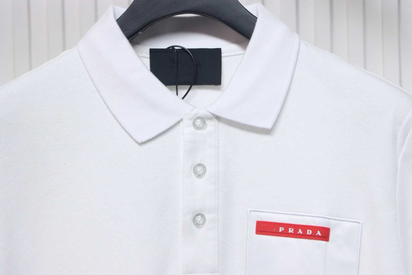 Prada 24ss fake pocket silicone trim Polo short sleeve white