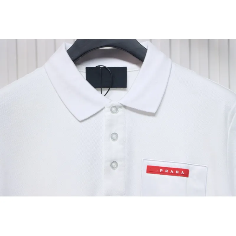 Prada 24ss fake pocket silicone trim Polo short sleeve white