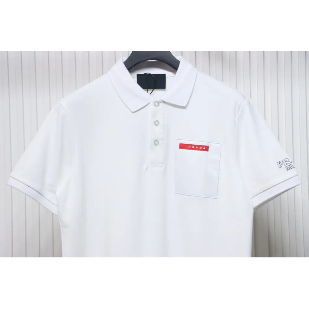 Prada 24ss fake pocket silicone trim Polo short sleeve white
