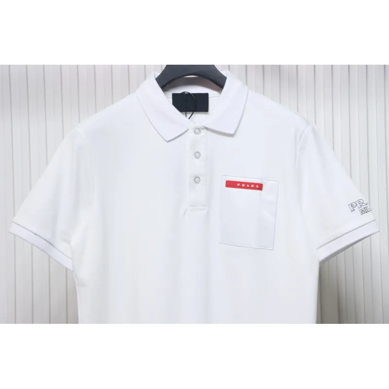 Prada 24ss fake pocket silicone trim Polo short sleeve white