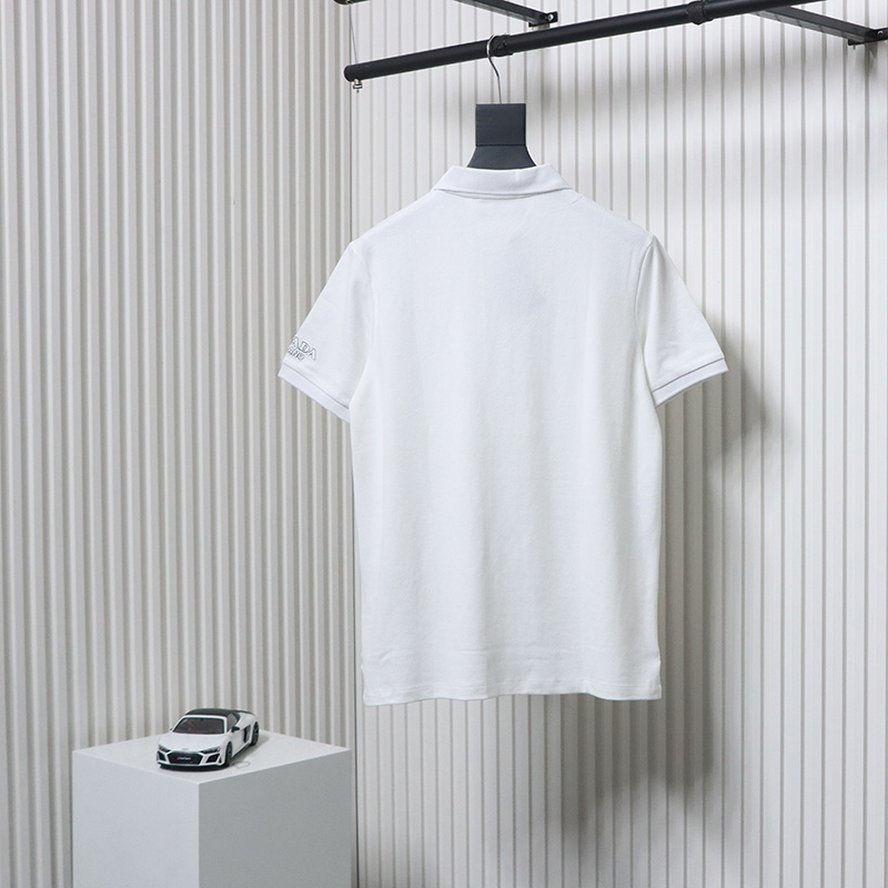 Prada 24ss fake pocket silicone trim Polo short sleeve white