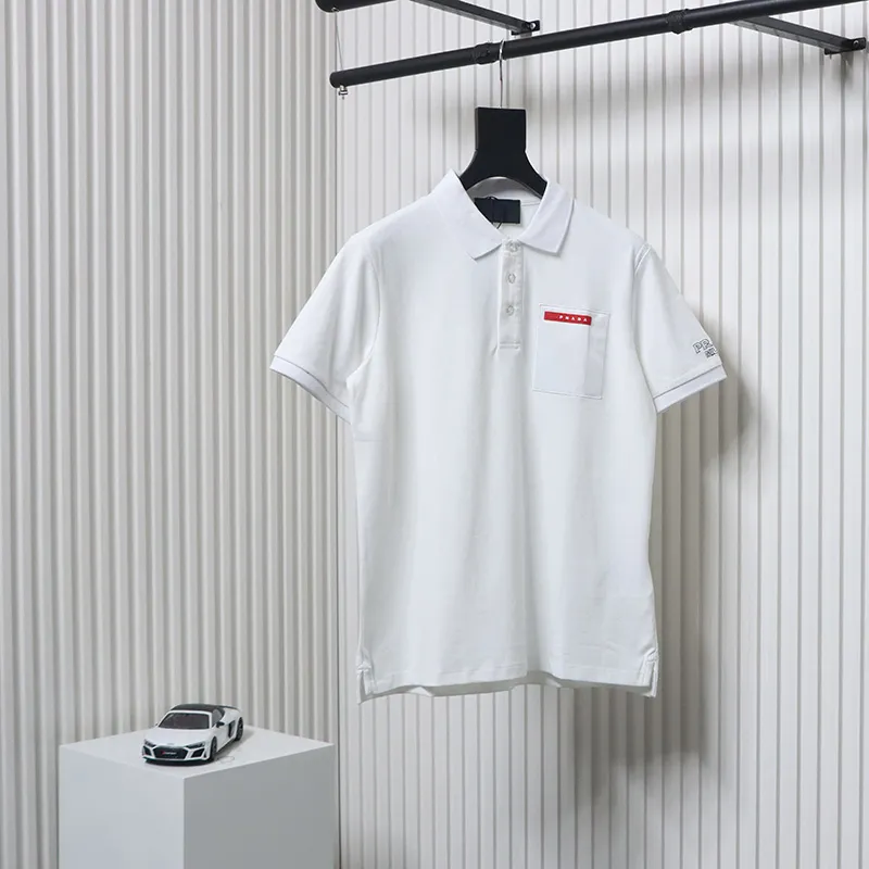 Prada 24ss fake pocket silicone trim Polo short sleeve white